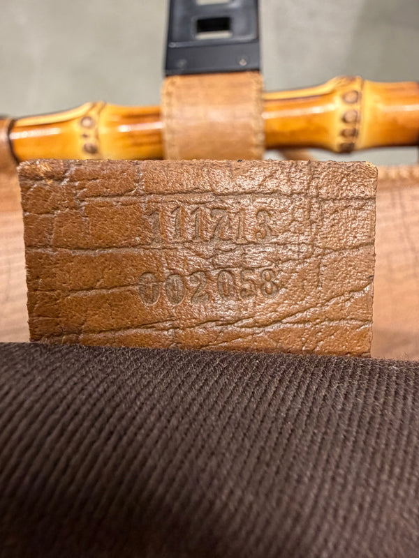 1990s Gucci monogram shoulder bag with bamboo detail
