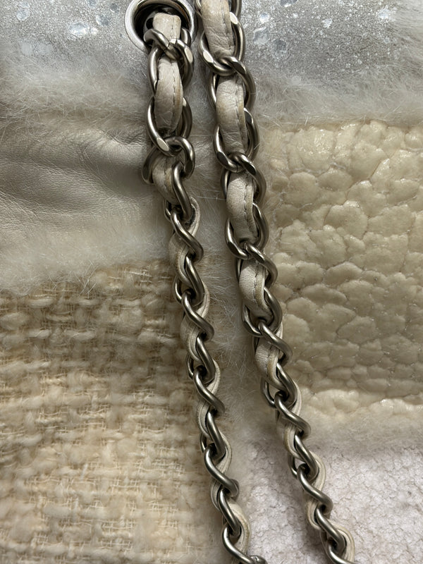 2010 Chanel shearling tweed patchwork big flap bag
