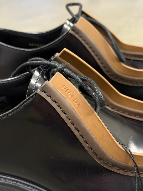 2023 Prada Diapason opaque runway derby shoes
