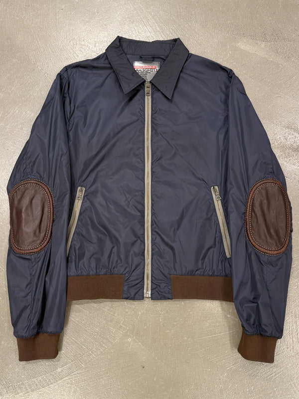 2000s Prada bomber nylon jacket with contrast elbow leatherpatch detailing