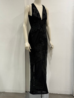 A/W2002 Roberto Cavalli runway leather floral patches sheer dress