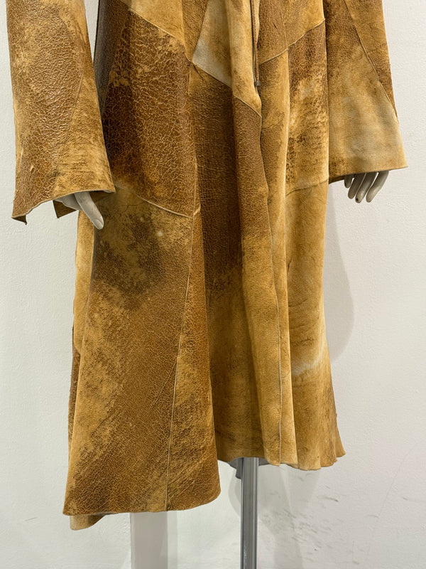 A/W2002 Roberto Cavalli fox fur distressed leather long coat