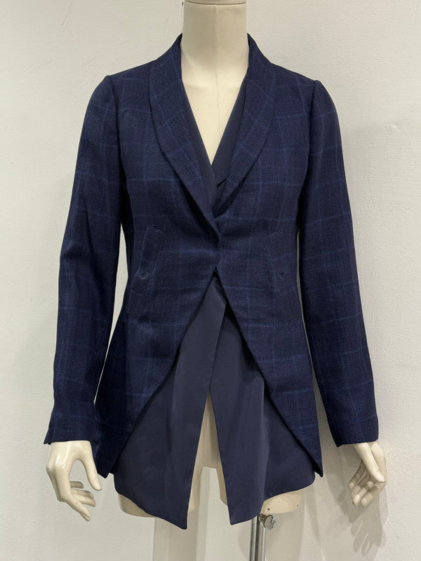 2000s Brunello Cucinelli double layer V-shape tartan blazer