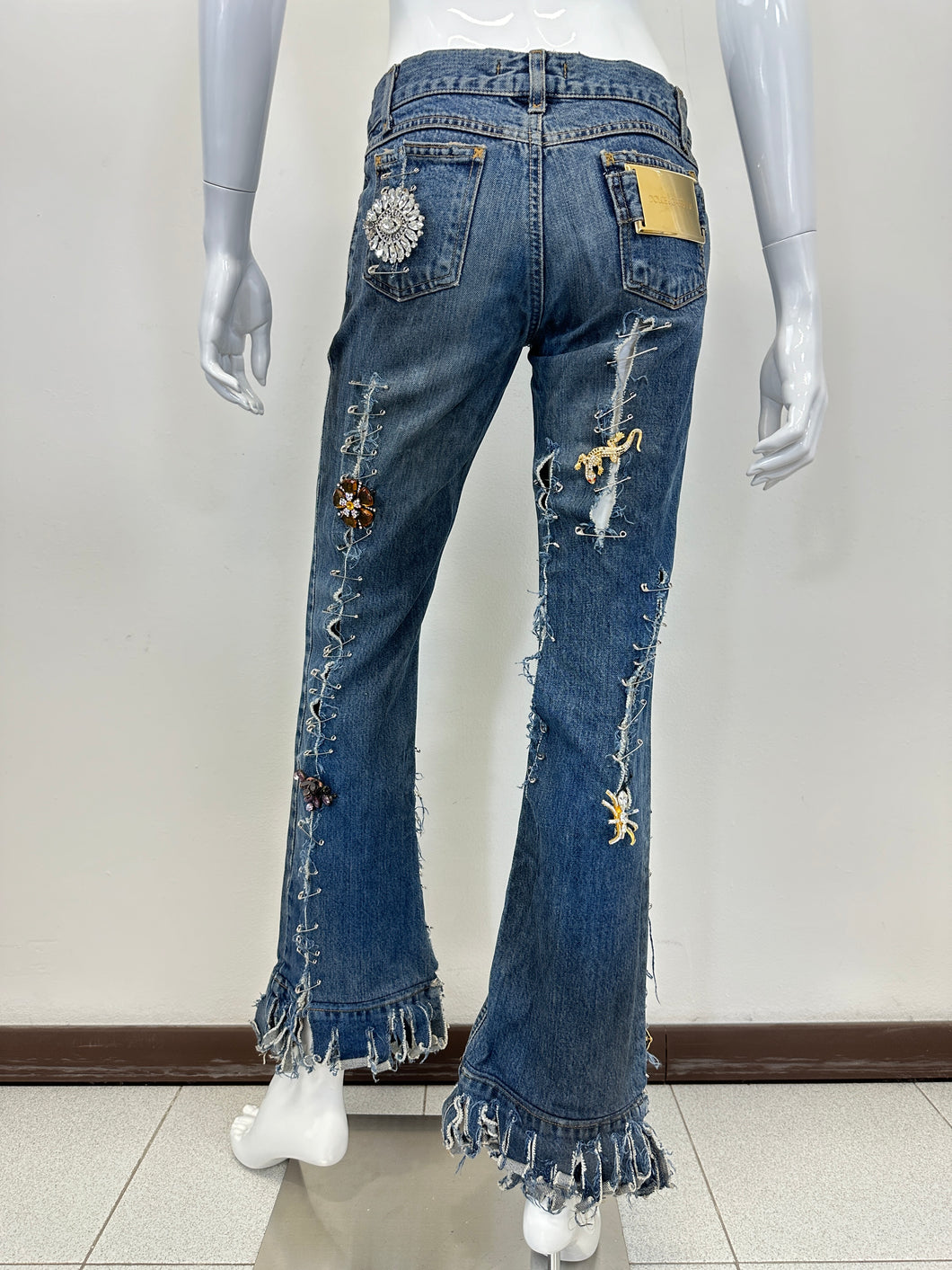 S/S 2001 Dolce & Gabbana safety pin punk jeans with broches