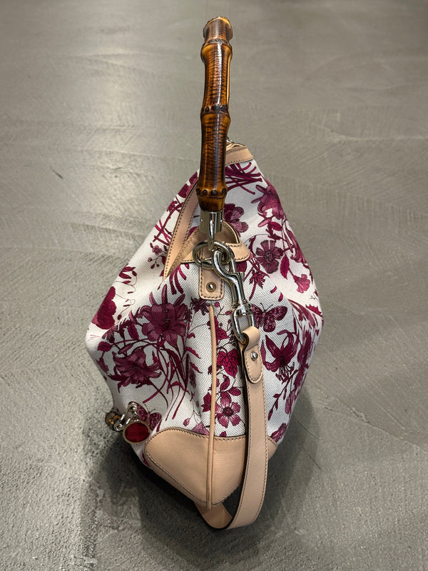 2010s Gucci bamboo handle floral hobo bag