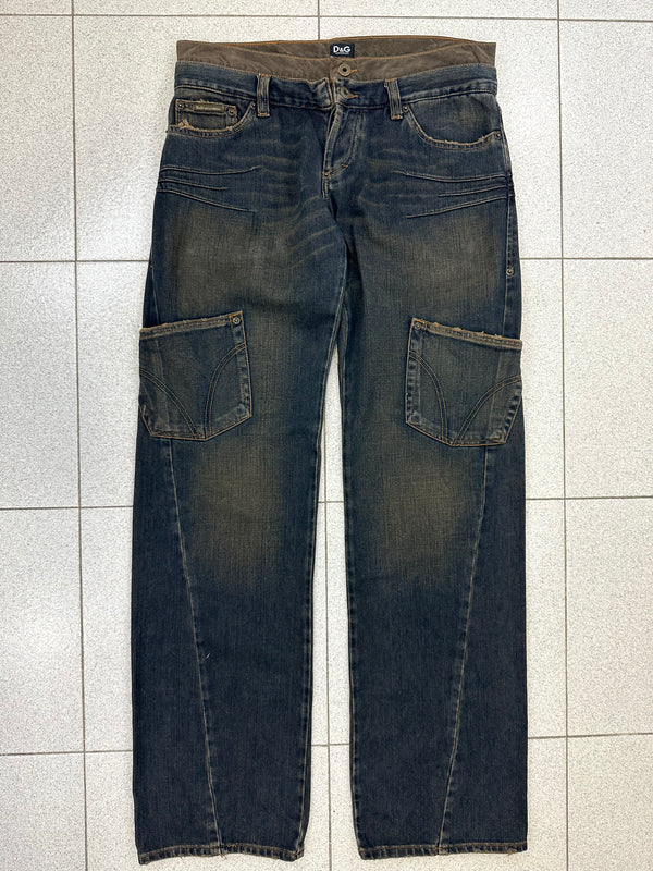 AW2003 D&G double waisted asymmetrical pockets jeans