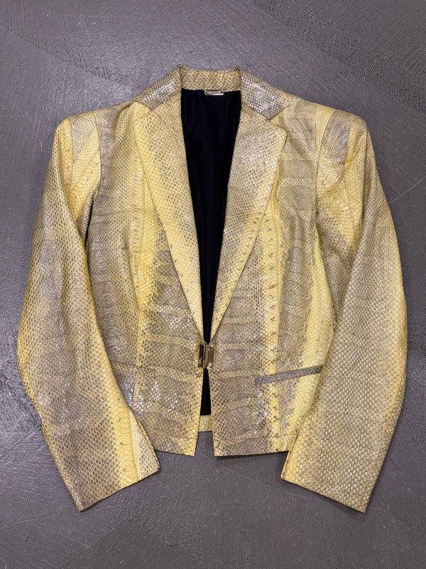S/S2001 Roberto Cavalli iridescent rainbow snake cropped leather blazer