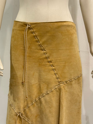 S/S2002 Dolce & Gabbana patchwork asymmetrical suede leather skirt