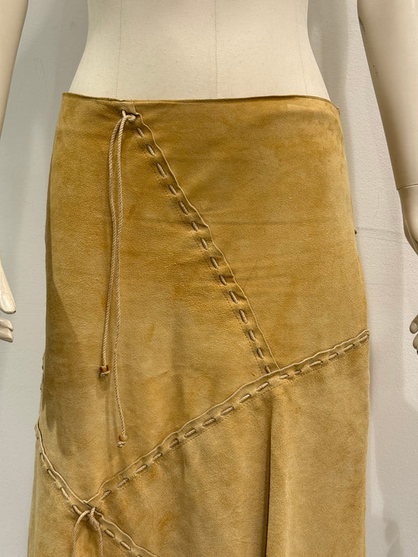 S/S2002 Dolce & Gabbana patchwork asymmetrical suede leather skirt