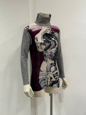 2000s Jean Paul Gaultier dragon print turtleneck top
