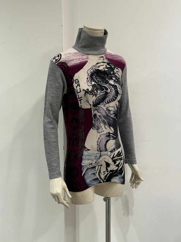 2000s Jean Paul Gaultier dragon print turtleneck top