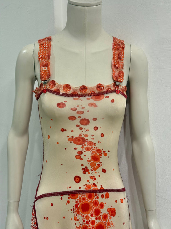 S/S2004 Jean Paul Gaultier red spots print long dress
