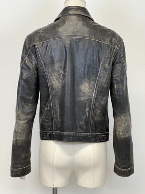 2000s Roberto Cavalli washed faded leather jacket