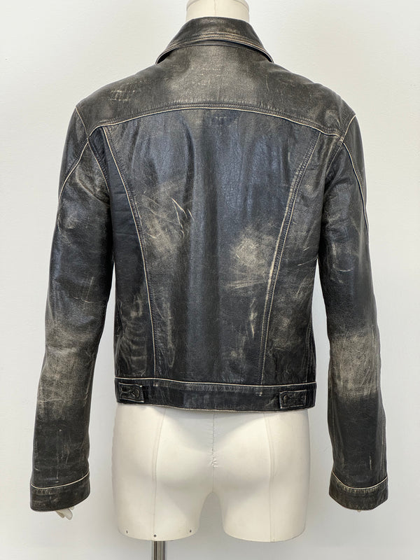 2000s Roberto Cavalli washed faded leather jacket