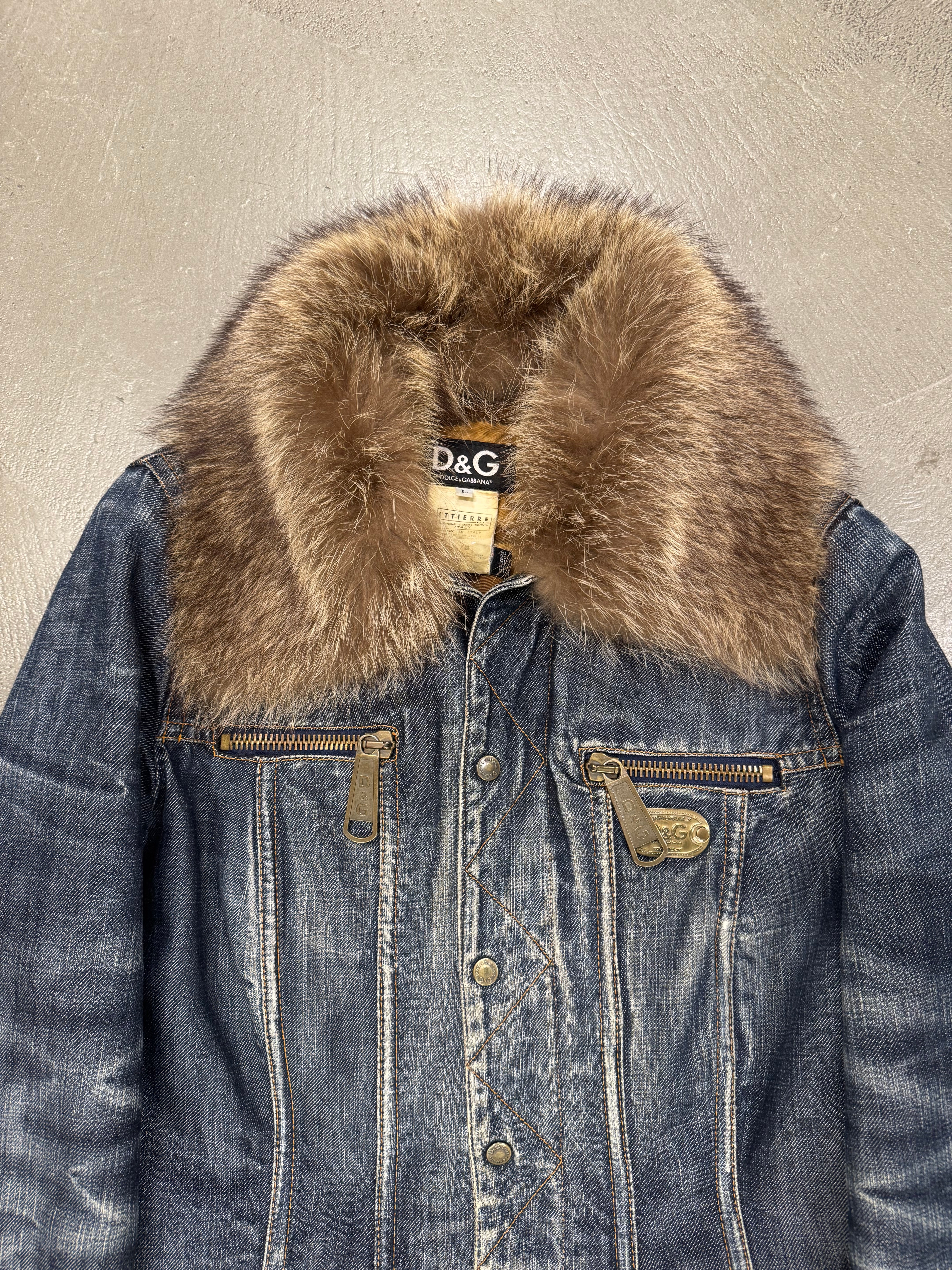2001 Dolce & Gabbana real fur denim jacket