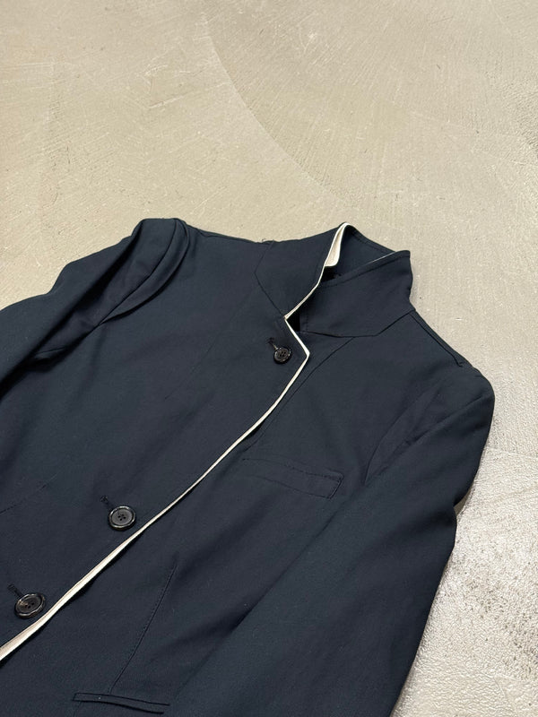 2010s Ann Demeulemeester asymmetrical blazer with white piping