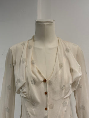 2000s Vivienne Westwood red label orb ruffle sheer blouse