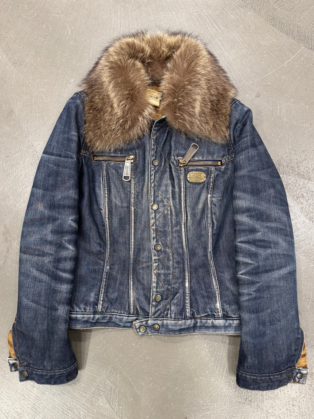 2001 Dolce & Gabbana real fur denim jacket
