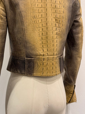 A/W2000 Roberto Cavalli crocodile embossed cropped leather jacket