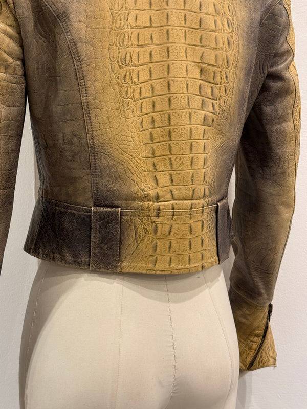 A/W2000 Roberto Cavalli crocodile embossed cropped leather jacket