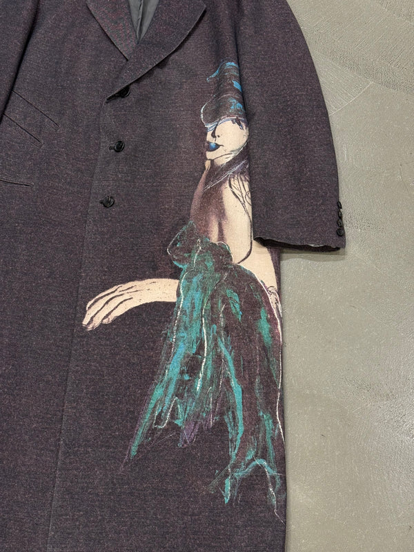 A/W2024 Yohji Yamamoto Pour Homme Runway “Lady Print” Pinched Shoulder Long coat