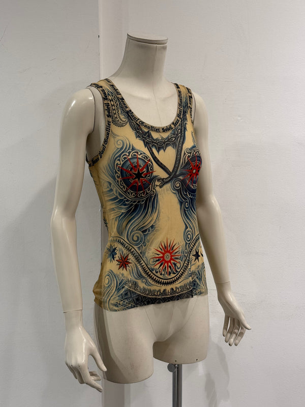 2000s Jean Paul Gaultier printed mesh tank top