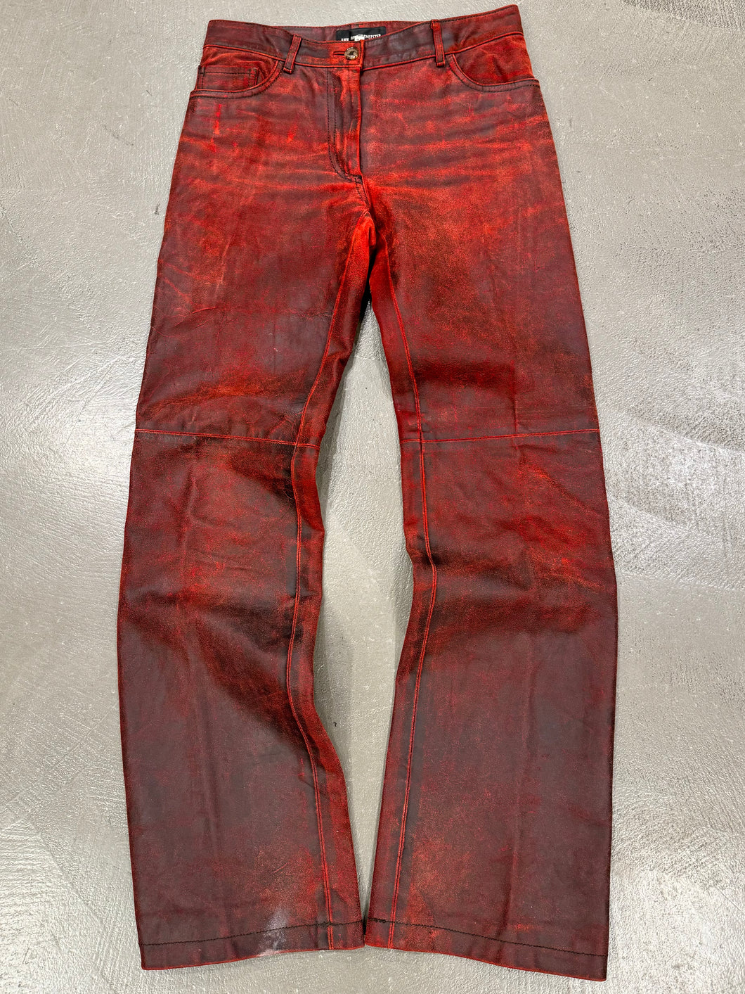 A/W2001 Ann Demeulemeester distressed painted red leather pants