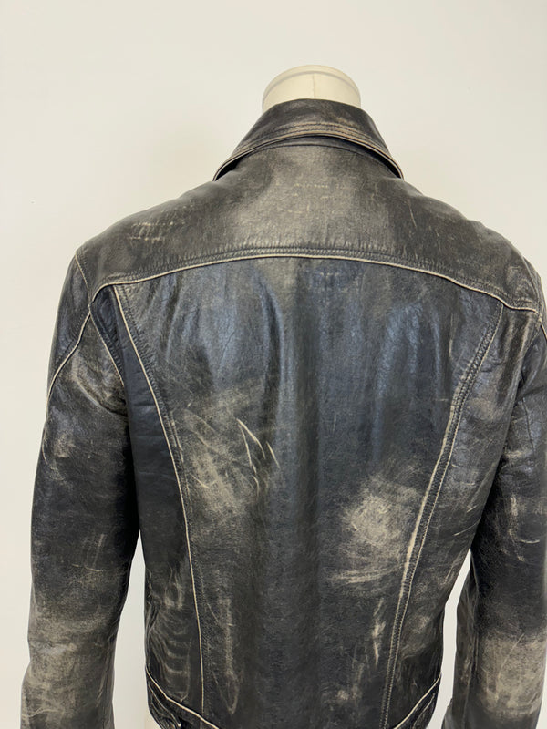 2000s Roberto Cavalli washed faded leather jacket