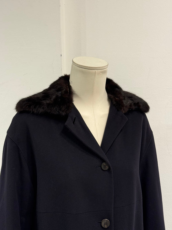 1990s Prada squirrel fur collar long wool coat