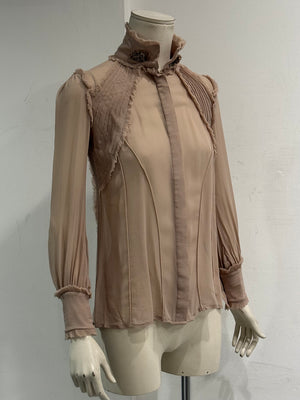 2000s Roberto Cavalli ruffle trim long sleeve shirt