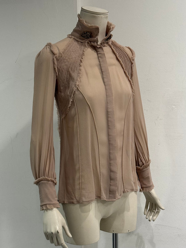 2000s Roberto Cavalli ruffle trim long sleeve shirt