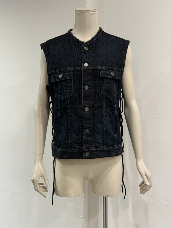 2012 Saint Laurent by Hedi Slimane lace-up leather denim vest