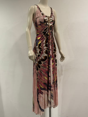 2004 Roberto Cavalli feather lace-up dress