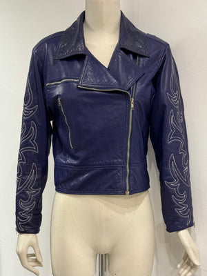 1980s Claude Montana embroidered sleeve leather jacket