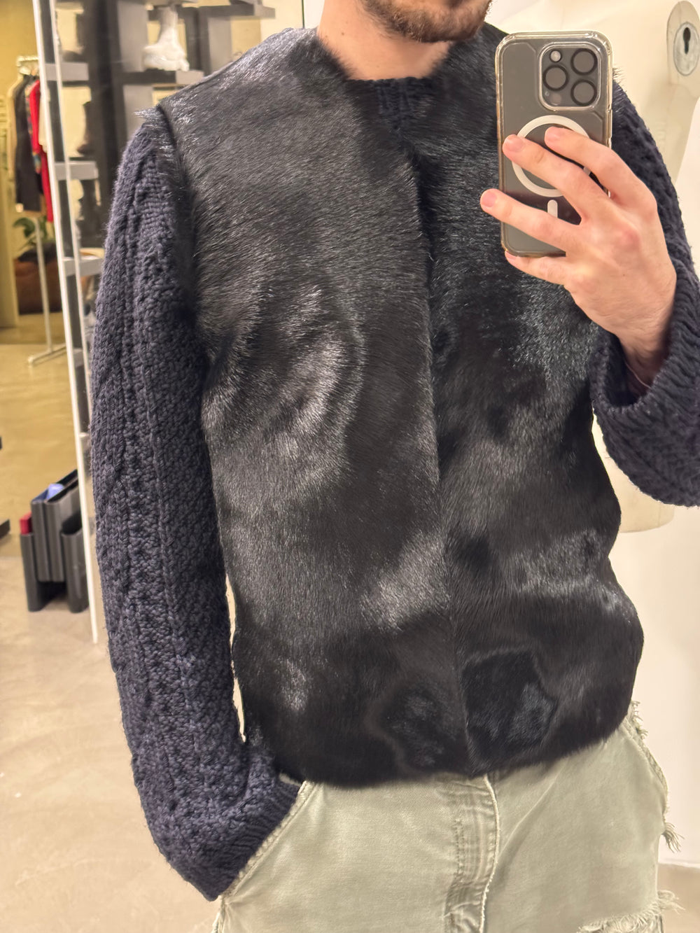 A/W2014 Emporio Armani real calf fur runway vest
