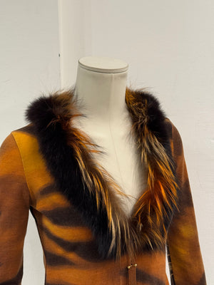 F/W2000 Roberto Cavalli tiger print cardigan with fur collar