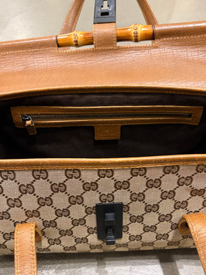 1990s Gucci monogram shoulder bag with bamboo detail