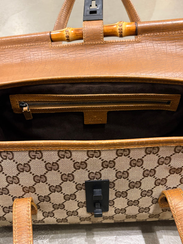 1990s Gucci monogram shoulder bag with bamboo detail