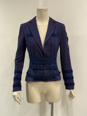 2000s Versace textured strap-detail bondage fitted blazer