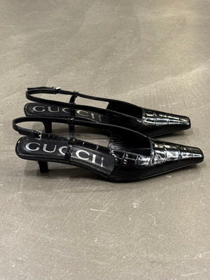 2000s Gucci embossed croc slingback heels