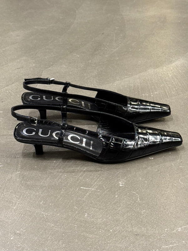2000s Gucci embossed croc slingback heels