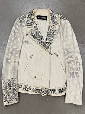 S/S201 Balmain by Christopher Decarnin runwayflag safety pin leather jacket