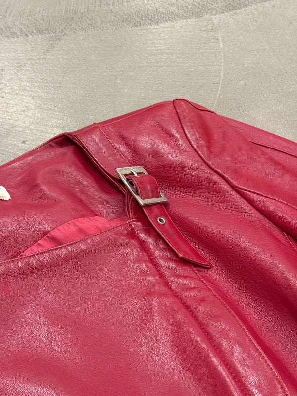 2000s Mugler red leather strap jacket
