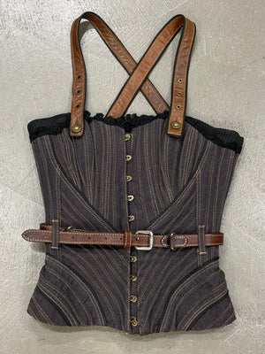 A/W2002 Alexander McQueen runway striped paneled corset