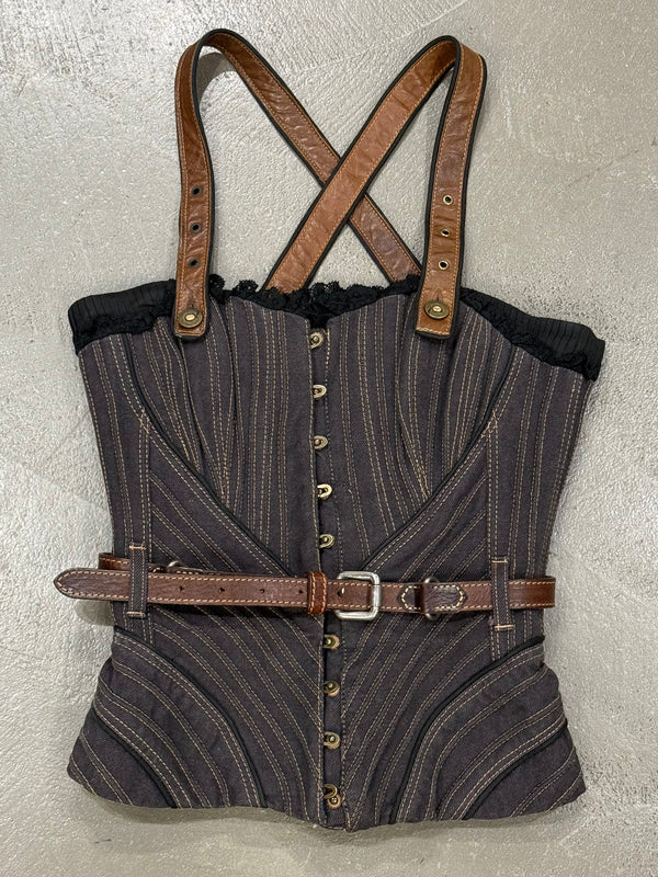A/W2002 Alexander McQueen runway striped paneled corset