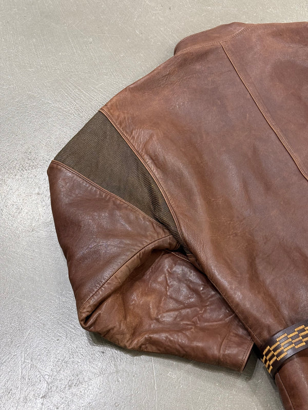 1980s Gianni Versace metallic chainmail belted leather jacket