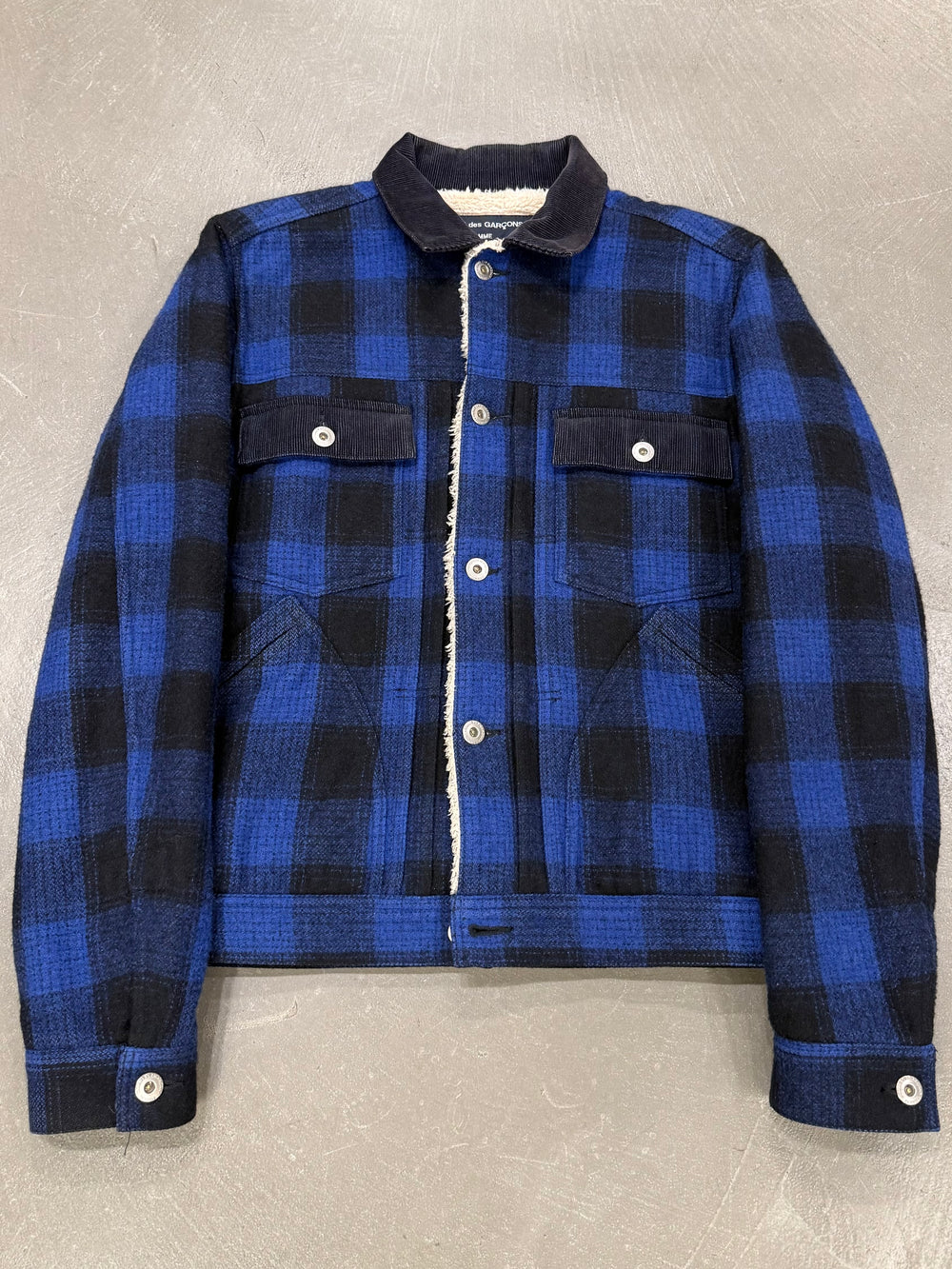 A/W2014 Comme des Garçons fleece-lined checked wool jacket