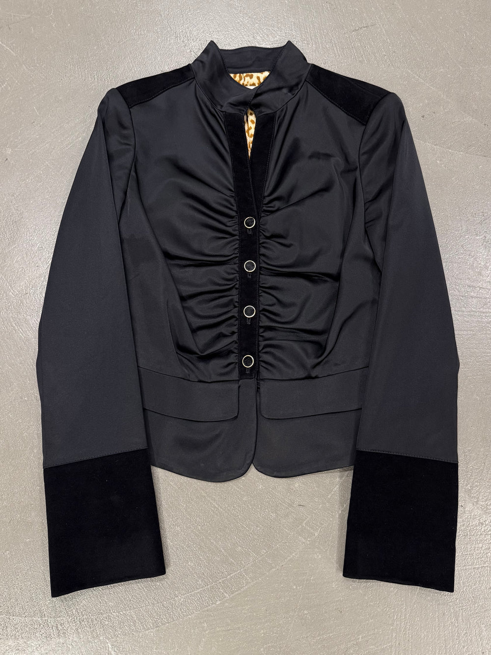 2000s Roberto Cavalli ruched velvet trimmed jacket