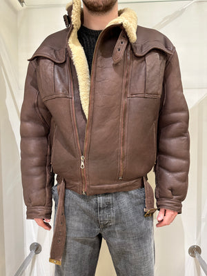 1980s Giorgio Armani oversized double zipper shearling jacket