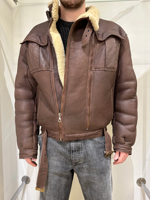 1980s Giorgio Armani oversized double zipper shearling jacket